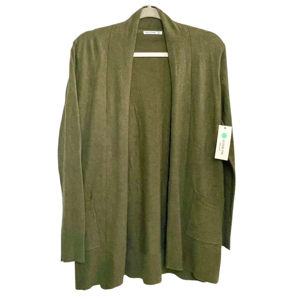 Pink Clover Stitch Fix Open Front Olive Cardigan Sweater Small NWT Lightweight - Picture 2 of 13